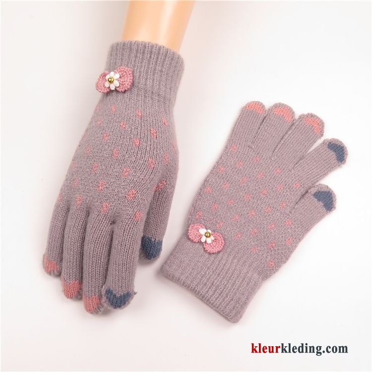 Dames Breien Pluche Nieuw Liefde Student Winter Handschoen Schattig Blauw