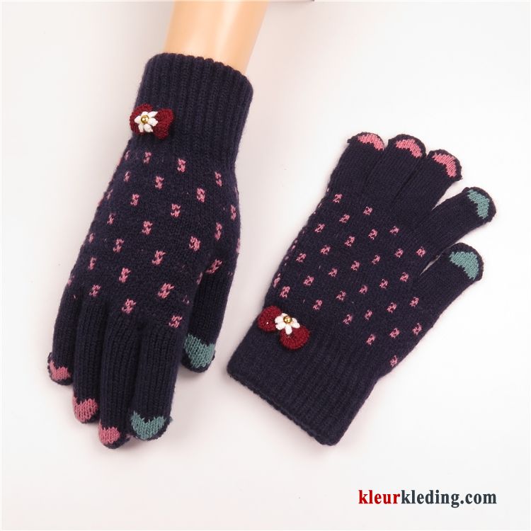 Dames Breien Pluche Nieuw Liefde Student Winter Handschoen Schattig Blauw