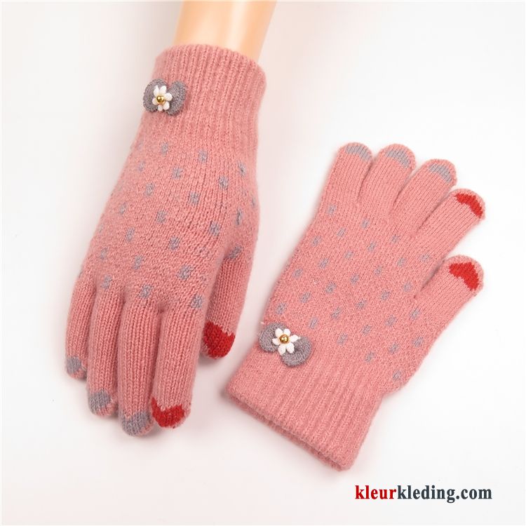 Dames Breien Pluche Nieuw Liefde Student Winter Handschoen Schattig Blauw