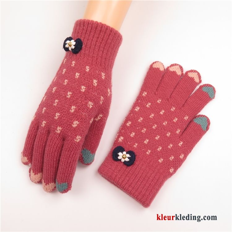 Dames Breien Pluche Nieuw Liefde Student Winter Handschoen Schattig Blauw