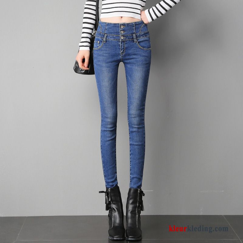 Dames Buik Broek Zwart Potlood Broek 2018 Hoge Taille Spijkerbroek Jeans Breasted