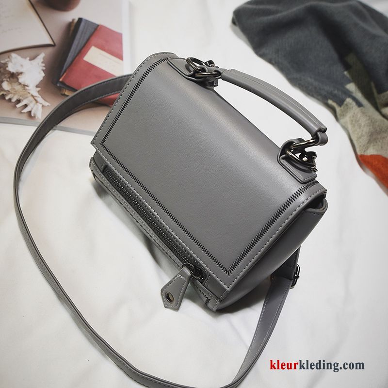 Dames Eenvoudig Vintage Mode Nieuw Messenger Tas Mini Effen Kleur Schoudertas Zwart