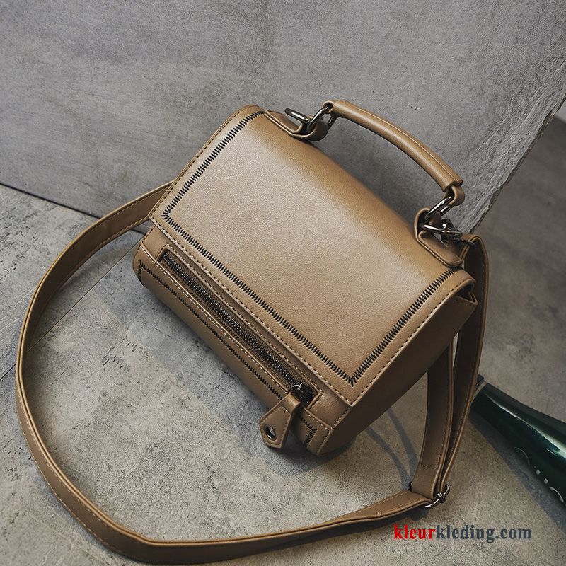 Dames Eenvoudig Vintage Mode Nieuw Messenger Tas Mini Effen Kleur Schoudertas Zwart