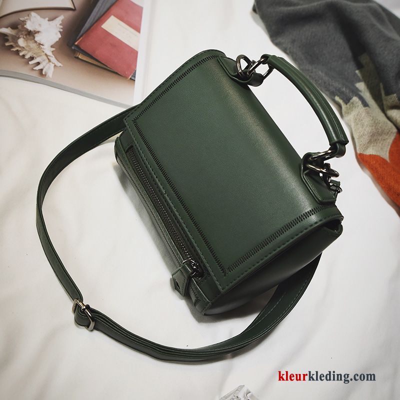 Dames Eenvoudig Vintage Mode Nieuw Messenger Tas Mini Effen Kleur Schoudertas Zwart