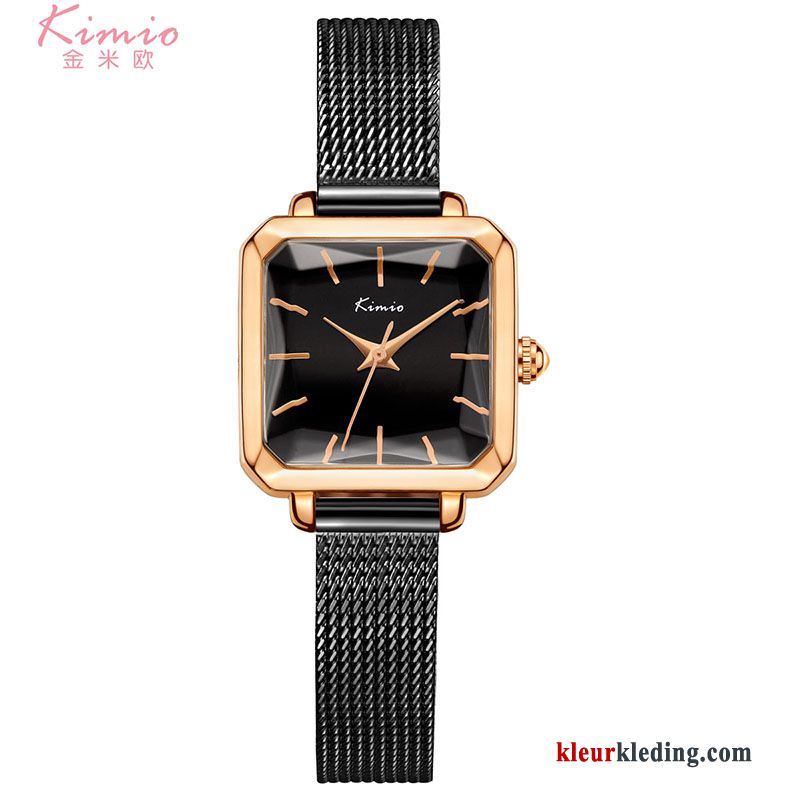 Dames Eenvoudig Vintage Quartz Horloge Trend Student Casual Vierkante Zwart Gouden Beige