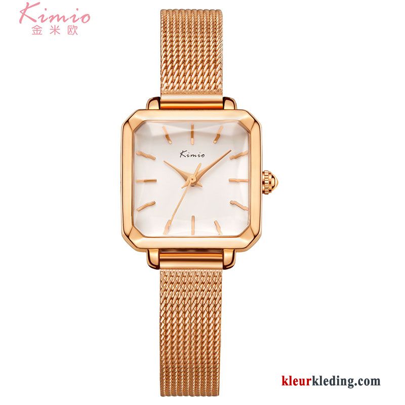 Dames Eenvoudig Vintage Quartz Horloge Trend Student Casual Vierkante Zwart Gouden Beige