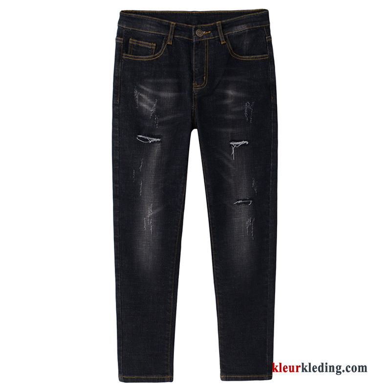 Dames Elastiek Rechtdoor Zwart Trend Gaten Dunne Spijkerbroek Jeans