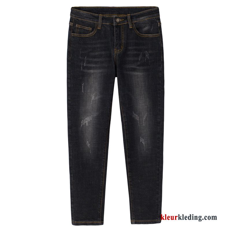 Dames Elastiek Rechtdoor Zwart Trend Gaten Dunne Spijkerbroek Jeans