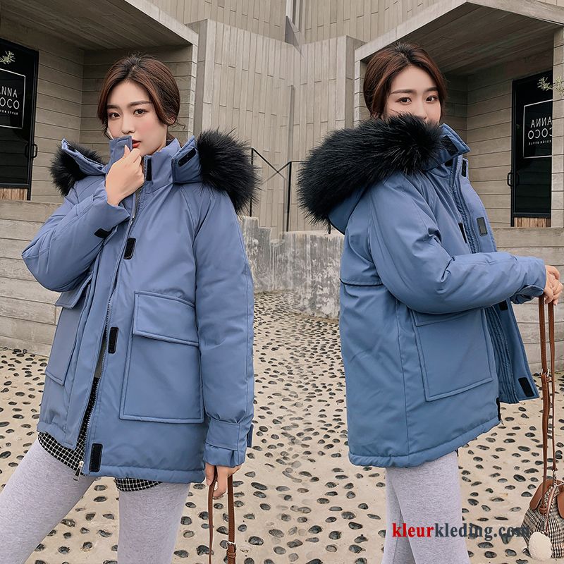 Dames Elegante Lang Jasje Groot Winter Kleding Hoodie Katoenen Jas Blauw