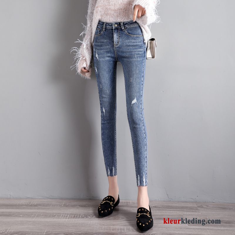 Dames Groen Spijkerbroek Jeans Gaten Nieuw Mini Dunne Skinny Voorjaar