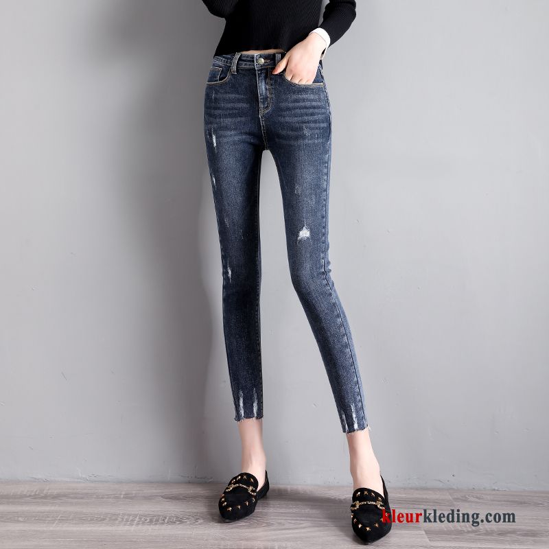 Dames Groen Spijkerbroek Jeans Gaten Nieuw Mini Dunne Skinny Voorjaar