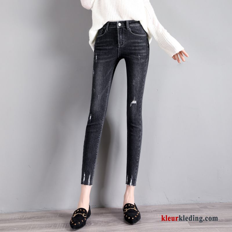 Dames Groen Spijkerbroek Jeans Gaten Nieuw Mini Dunne Skinny Voorjaar