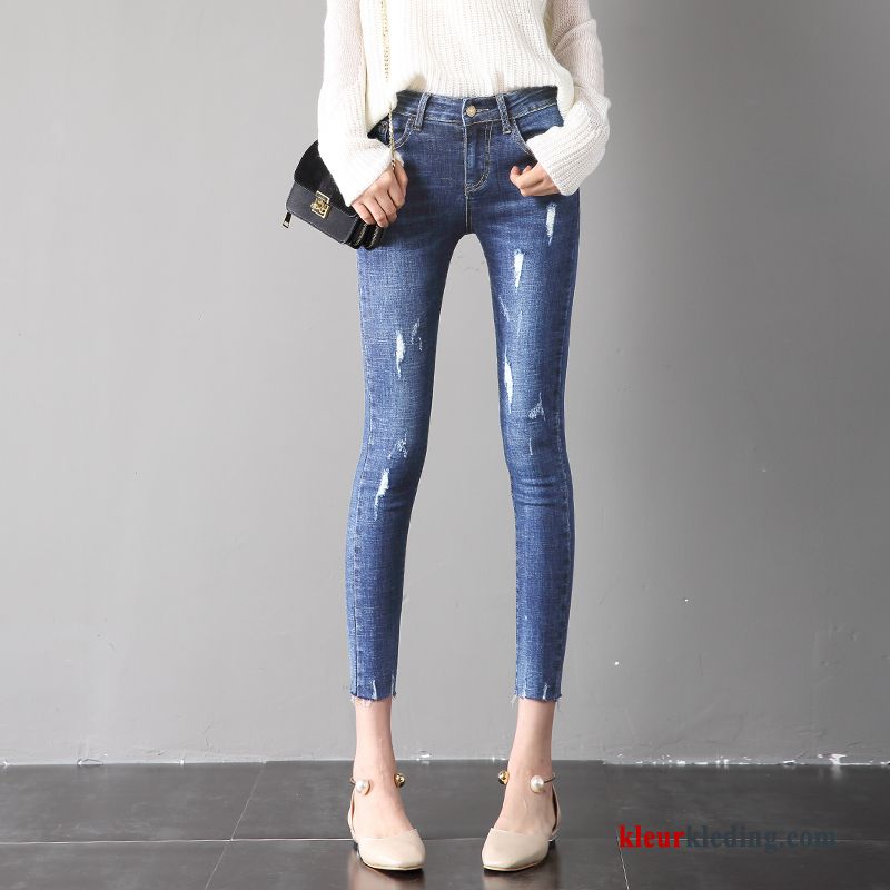 Dames Groen Spijkerbroek Jeans Gaten Nieuw Mini Dunne Skinny Voorjaar