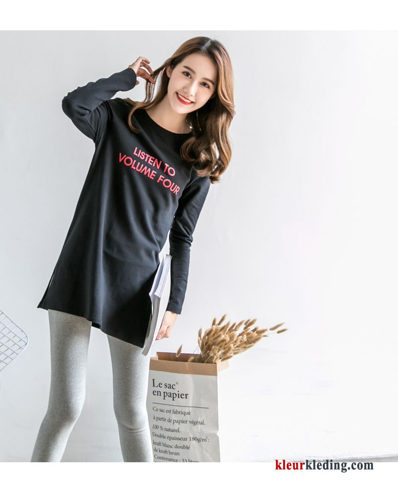 Dames Herfst Trend Student Casual T-shirt Lange Mouw Letter Onderhemd Bovenkleding