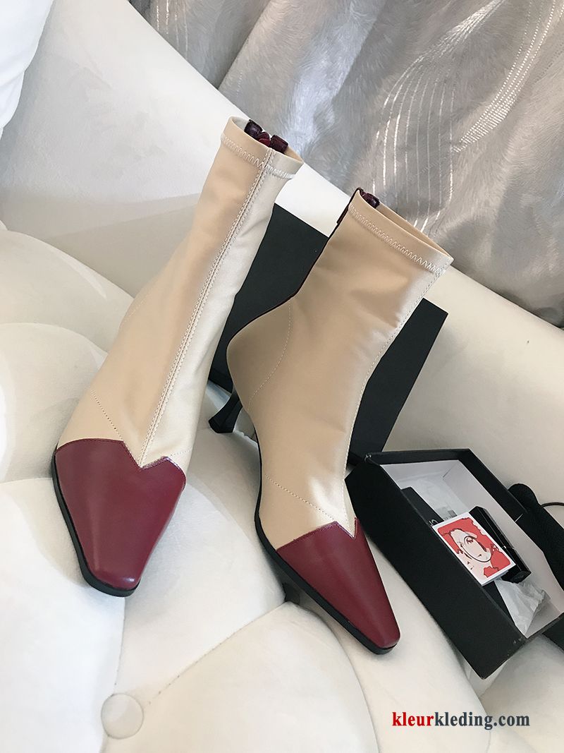 Dames Hoge Hakken Sokken 2018 Vintage Verbinding Laars Korte Laarzen Vierkante Zwart