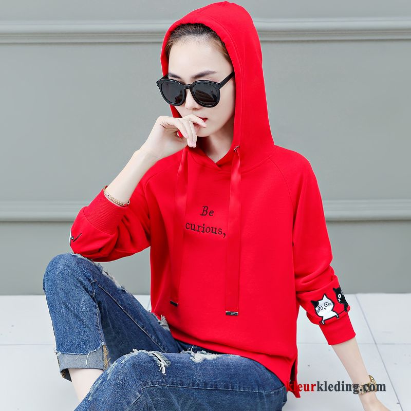 Dames Hoodie Jas Losse Jasje Nieuw Rood Kort Herfst Dunne