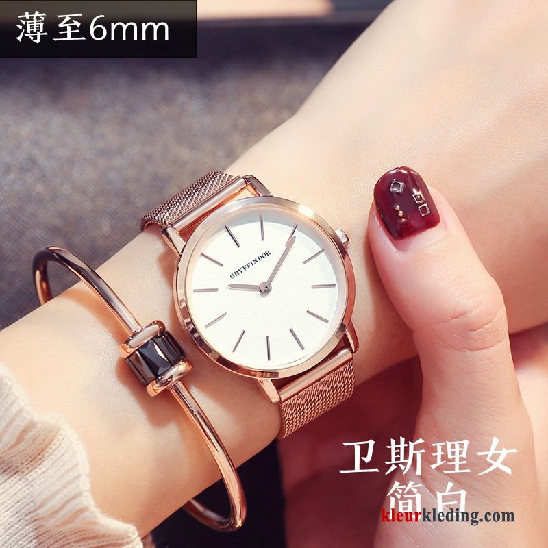 Dames Horloge Mesh Waterdicht Nieuw Elegante Dun Eenvoudig Echte Rood Wit