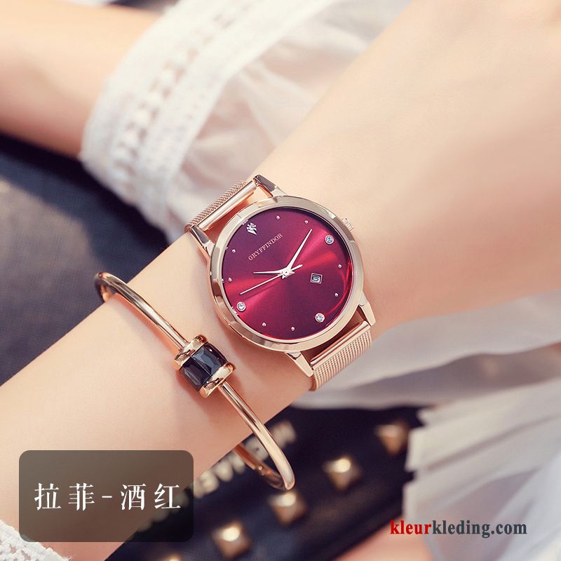 Dames Horloge Mesh Waterdicht Nieuw Elegante Dun Eenvoudig Echte Rood Wit