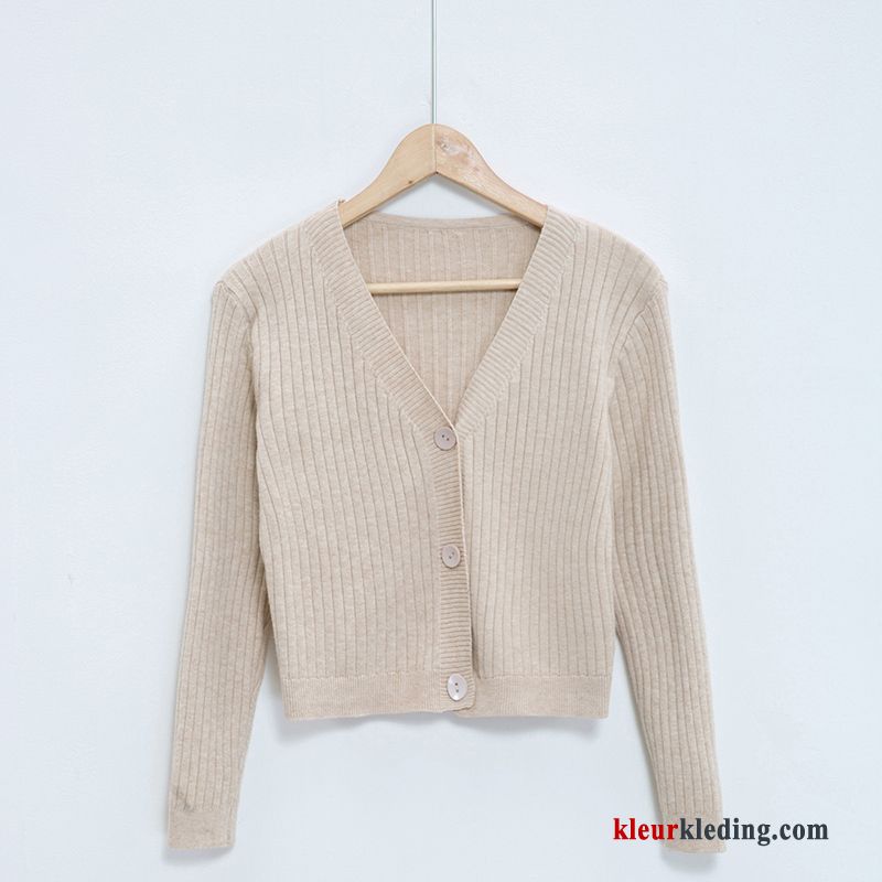 Dames Jas Kort Jasje Breien Herfst Trui Cardigan Bruine