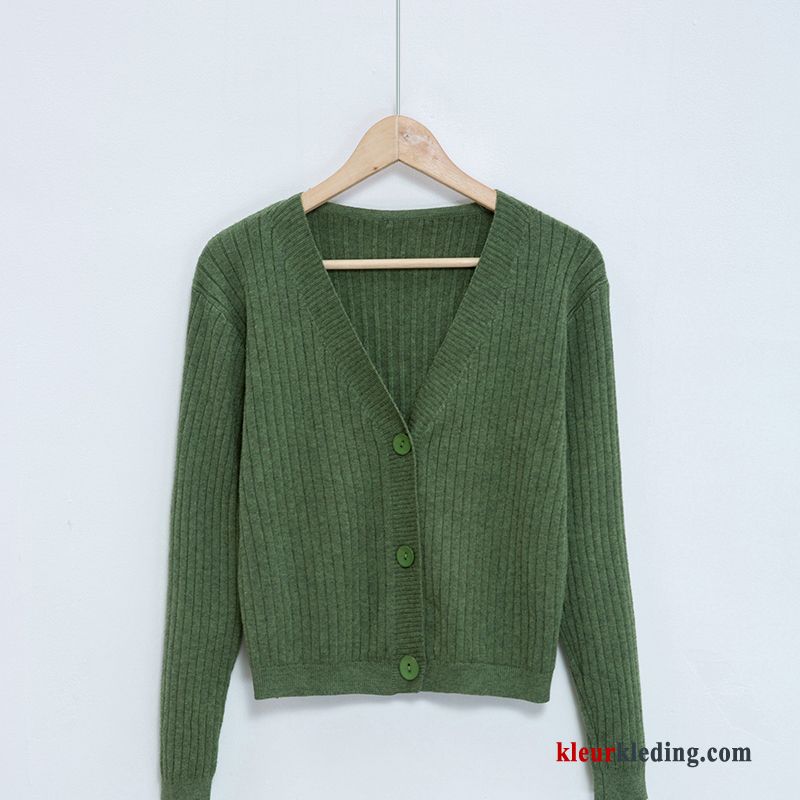 Dames Jas Kort Jasje Breien Herfst Trui Cardigan Bruine