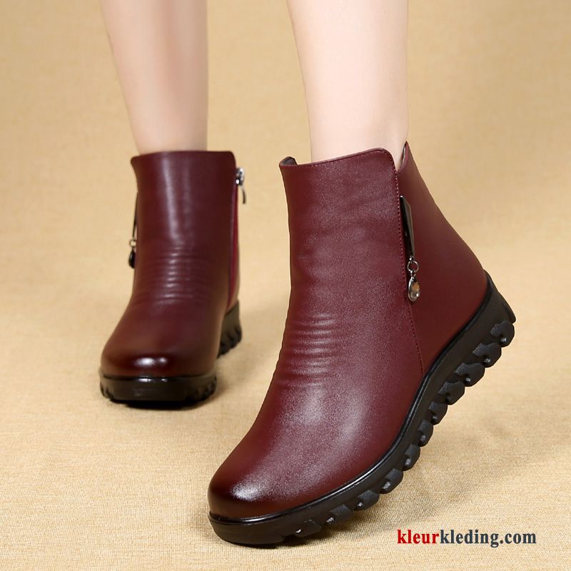 Dames Laarzen Warm Schoenen Antislip Laars Katoen Grote Maten Leren Schoenen Winter Rood