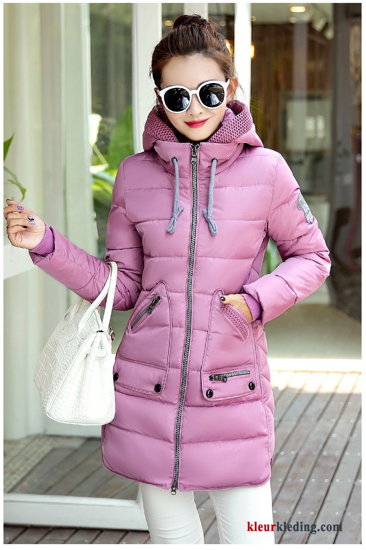 Dames Lang Groot Katoen Katoenen Jas Hoodie Roze Winter 2018