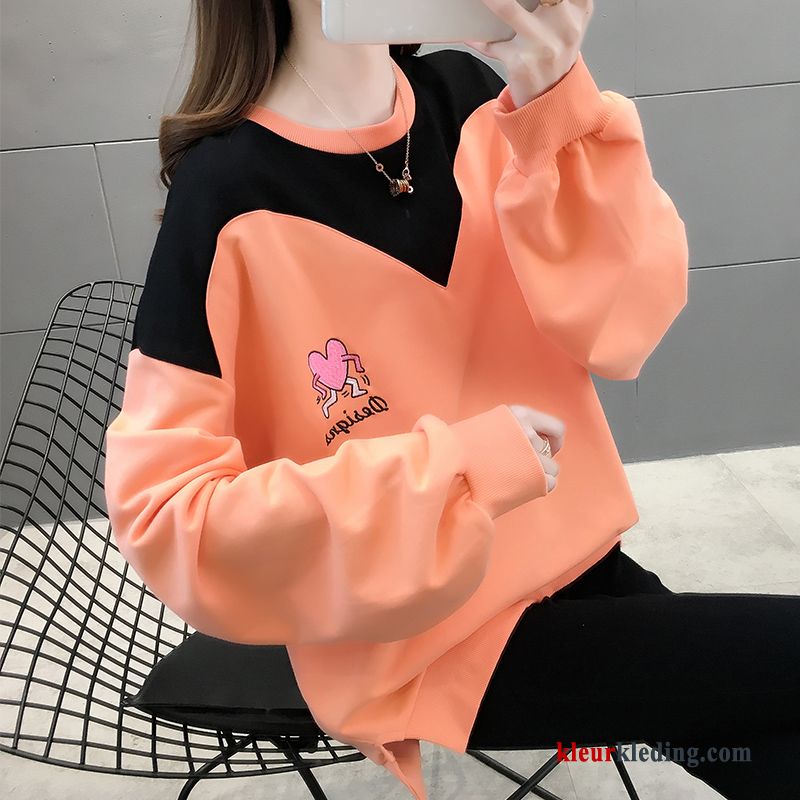 Dames Losse Ronde Hals Jasje Lang Hete Verkoop Hoodie Nieuw Voorjaar Oranje