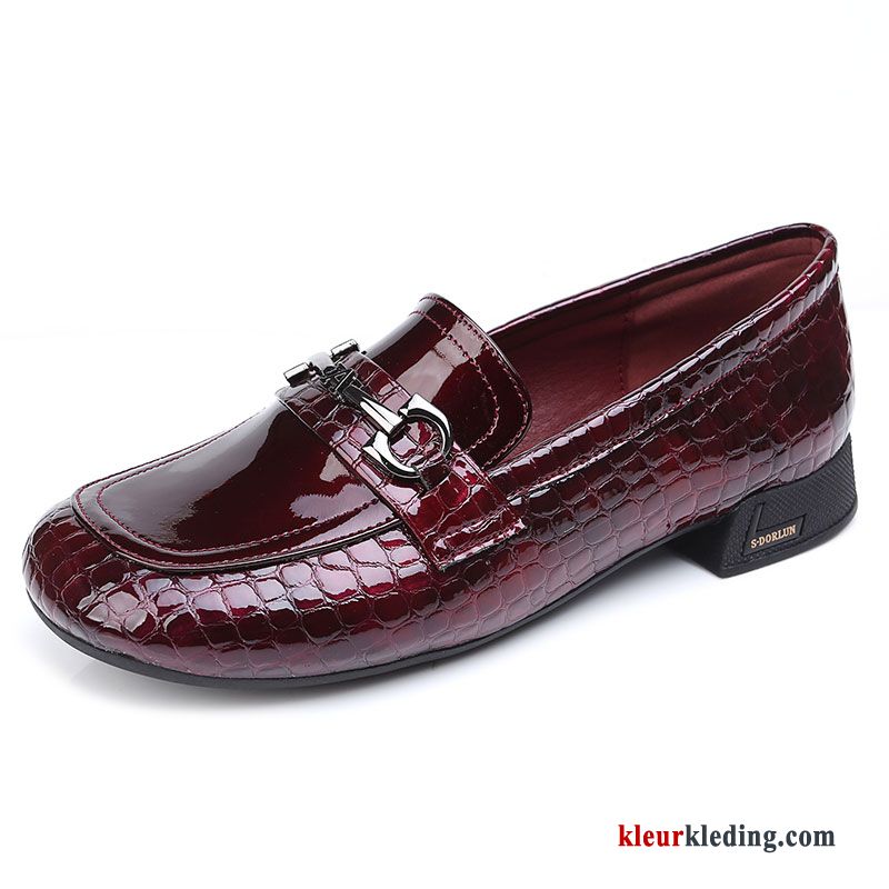 Dames Mocassins Dikke Zool Vrouwen Bootschoenen Donker Lakleer Loafers Leren Schoenen Ronde Kop Rood