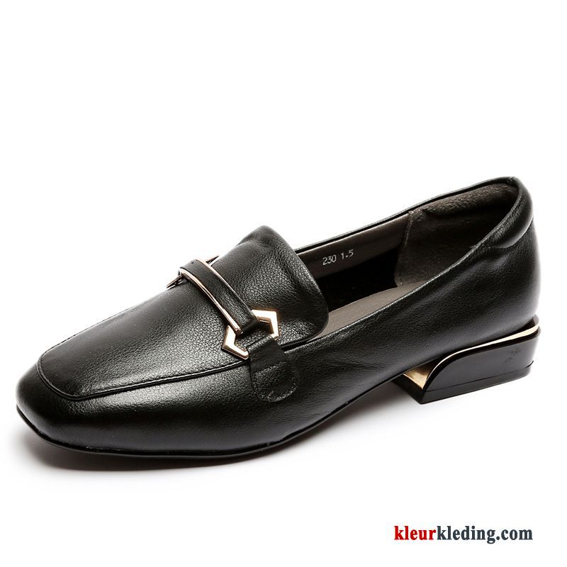 Dames Mocassins Loafers Leren Schoenen Brits Leer Vrouwen Dikke Zool Vierkante Vintage