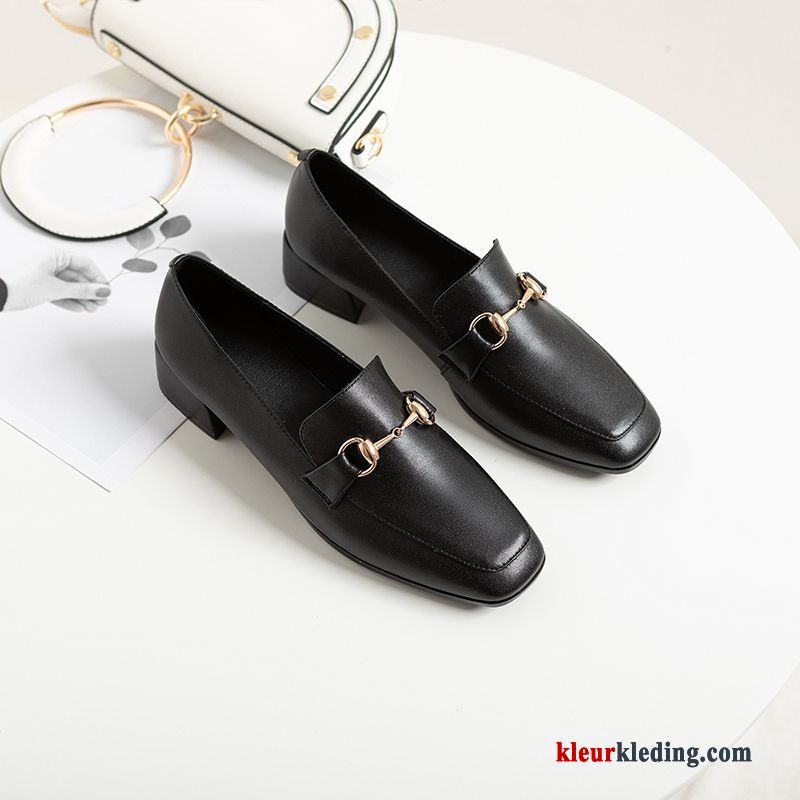 Dames Mocassins Vierkante Voorjaar Pumps Alle Wedstrijden Loafers Brits Casual Dikke Zool Zwart