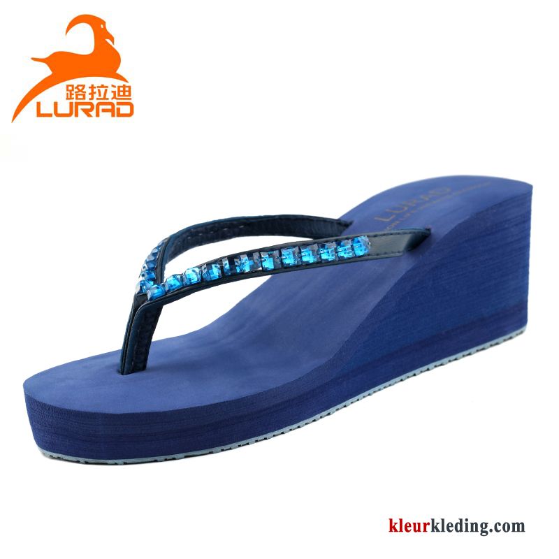 Dames Mode Hoge Hakken Schoenen Strand Plateauzool Bruin Slipper Zomer