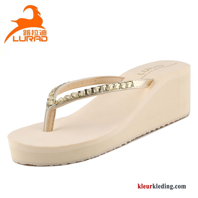 Dames Mode Hoge Hakken Schoenen Strand Plateauzool Bruin Slipper Zomer