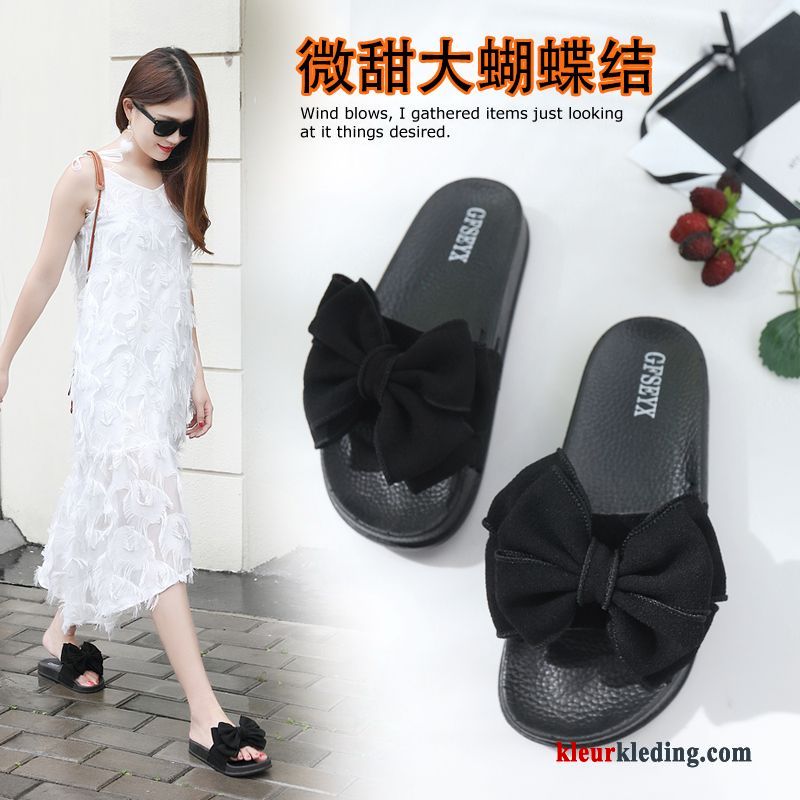 Dames Mooie Slippers Zomer Bovenkleding Pantoffels Trend Vlinderdas Antislip Rood Zwart