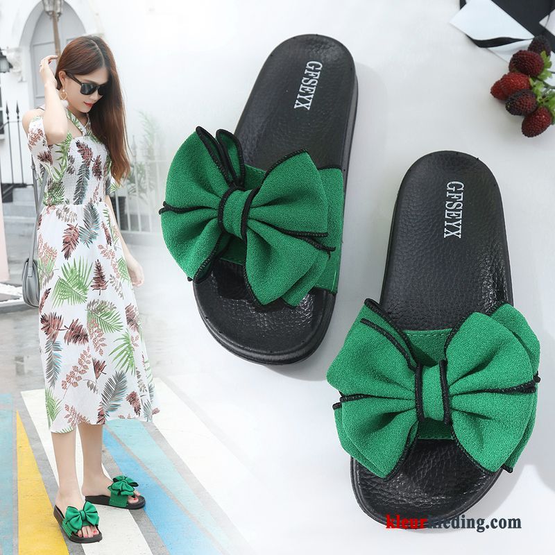 Dames Mooie Slippers Zomer Bovenkleding Pantoffels Trend Vlinderdas Antislip Rood Zwart