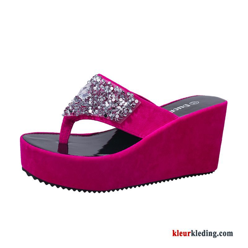 Dames Pantoffels Hoge Hakken Super Vrouwen Plateauzool Sleehak Zomer Slipper Rood