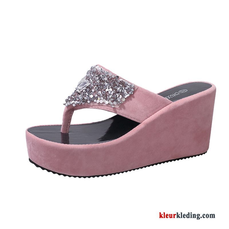 Dames Pantoffels Hoge Hakken Super Vrouwen Plateauzool Sleehak Zomer Slipper Rood