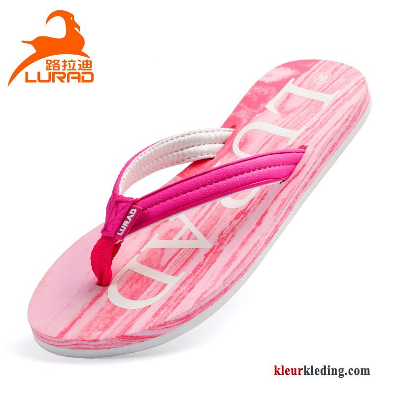 Dames Pantoffels Houten Slipper Plat Mode Strand Sandaal Plateauzool Roze