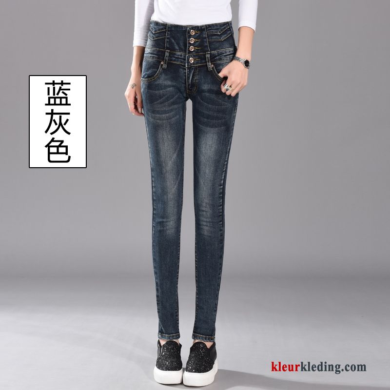 Dames Potlood Broek Slim Fit Spijkerbroek Jeans Denim Breasted Dunne Vrouw Grijs