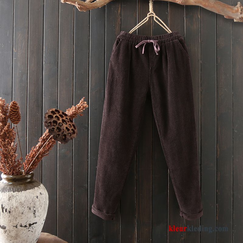 Dames Ribfluweel Corduroy Hoge Taille Broek Vintage Harlan Losse Herfst