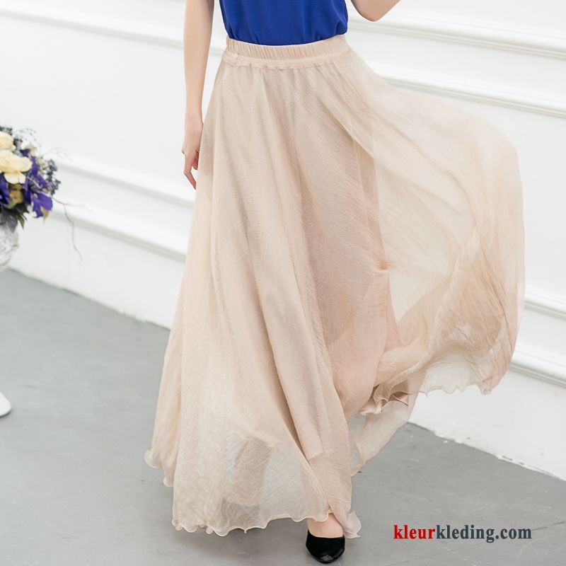 Dames Rok Chiffon Dans Gazen Lange Super Voorjaar Geplooide Groot Beige