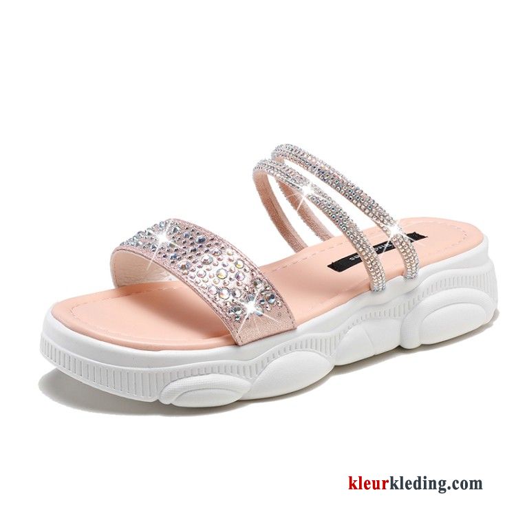 Dames Sandaal Pantoffels Vrouwen Verhogende Met Strass Platform Rood Roze