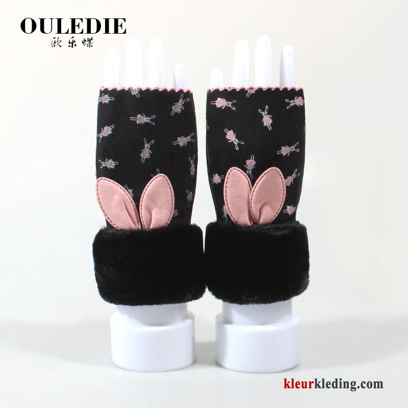 Dames Schattig Blijf Warm Pluche Handschoen Herfst Cartoon Winter Halve Vinger