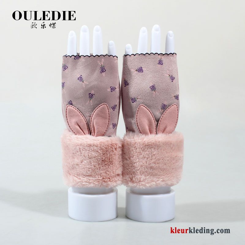 Dames Schattig Blijf Warm Pluche Handschoen Herfst Cartoon Winter Halve Vinger