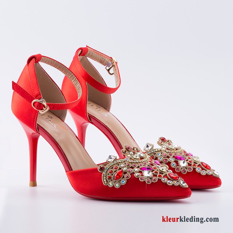 Dames Schoenen Zomer Met Strass Trouwschoenen Dunne Hoge Hakken Sandaal Rood