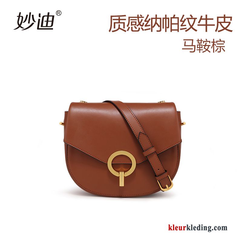 Dames Schoudertas Tas Messenger Tas Vintage Nieuw Leer Slotje Bruine