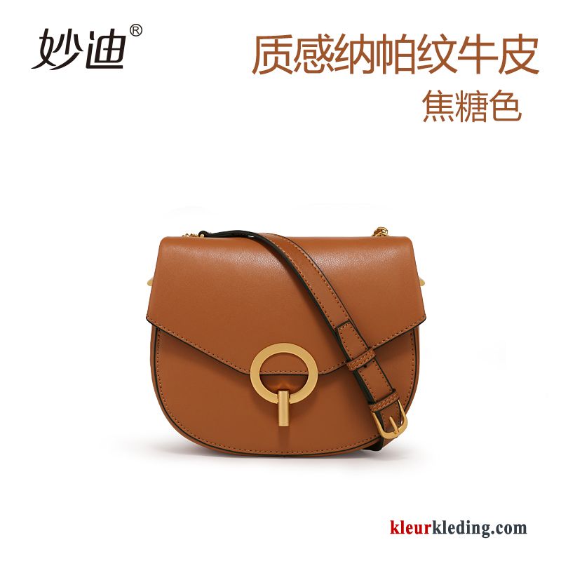 Dames Schoudertas Tas Messenger Tas Vintage Nieuw Leer Slotje Bruine