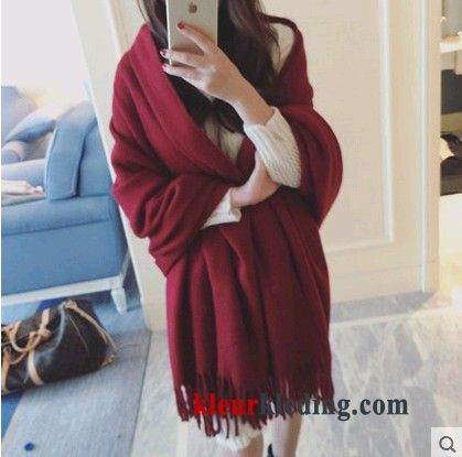 Dames Sjaal Trend Elegante Breien Kwasten Dual Gebruik Kleur Nieuw Rood Zwart