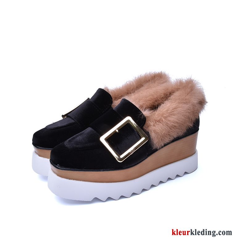 Dames Sleehak Schoenen Plateauzool Schoenen Vrouwen Verhogende Pluche Trend Winter 2018 Casual Kaki