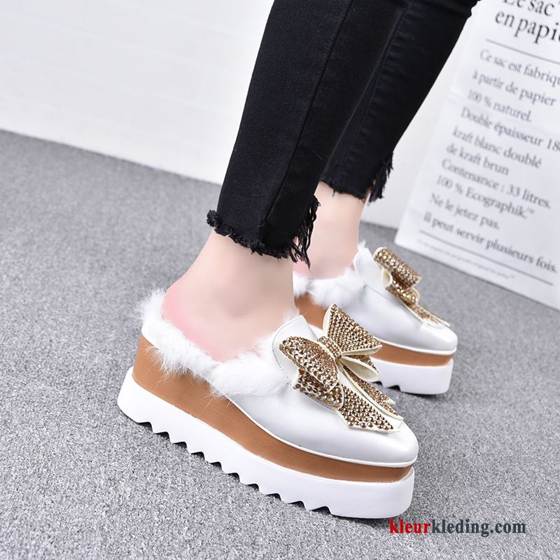 Dames Sleehak Schoenen Plateauzool Schoenen Vrouwen Verhogende Pluche Trend Winter 2018 Casual Kaki