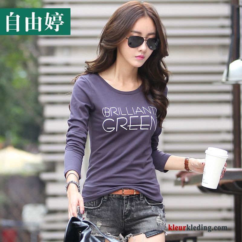 Dames T-shirt Lange Mouw Onderhemd Katoen Jasje Grote Maten Lange Mouwen Voorjaar Slim Fit Herfst